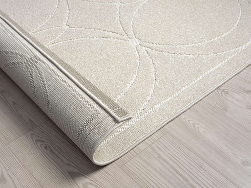 Outdoor Teppich Wetterfest Waschbar im modernen Florentiner Design | Für Drinnen und Draußen | Terrasse Balkon Garten Wohnzimmer Badezimmer Küche | Creme Kreise